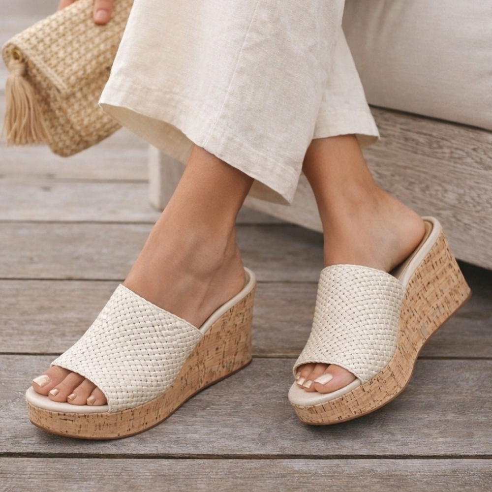 Etienne Aigner Daiquiri Costal Boho Luxe Mule Platform Cork Wedge Sandals 8.5M - Picture 16 of 16